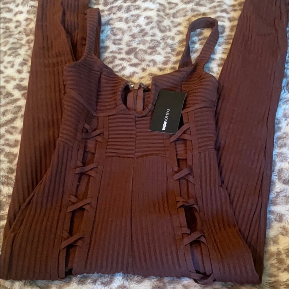 Brown jumpsuit open down the sides